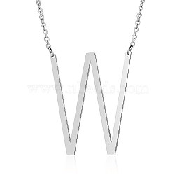 201 Stainless Steel Initial Pendants Necklaces, with Cable Chains, Letter, Letter.W, 17.3~18.3 inch(44~46.5cm)x1.5mm, LetterW: 37x30x1mm(NJEW-S069-JN003D-W)