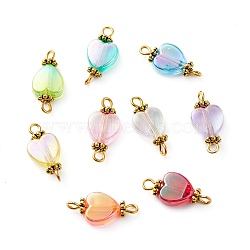 Eco-Friendly Transparent Acrylic Links Connectors, with Alloy Findings, Heart, Antique Golden, 17x8x4.5mm, Hole: 1.8mm(PALLOY-JF00750-02)
