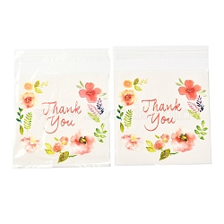 Rectangle OPP Self-Adhesive Bags, with Word Thank You and Flower Pattern, for Baking Packing Bags, Colorful, 14x10x0.02cm, 100pcs/bag(X-OPP-A003-01C)