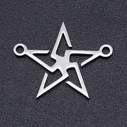 Non-Tarnish 201 Stainless Steel Links connectors, Laser Cut, Hollow Star, Stainless Steel Color, 14.5x18x1mm, Hole: 1.5mm(STAS-S105-T908-1)