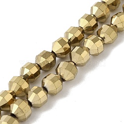 Electroplated Synthetic Non-magnetic Hematite Beads Strands, Faceted Bicone Barrel Drum, Light Gold Plated, 7~8mm, Hole: 1.4mm, about 53pcs/strand, 15.55''(39.5cm)(G-I364-L01-01)