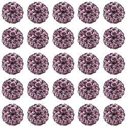 200Pcs Pave Disco Ball Beads, Polymer Clay Rhinestone Beads, Grade A, Round, Light Amethyst, 10mm, Hole: 1.5mm(RB-PA0001-11F)