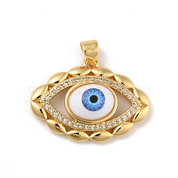 Brass Micro Pave Cubic Zirconia Pendants, with Acrylic, Cadmium Free & Lead Free, Long-Lasting Plated, Evil Eye, Real 18K Gold Plated, Royal Blue, 19.5x26x7mm, Hole: 4x3.5mm(KK-B059-44G-B)