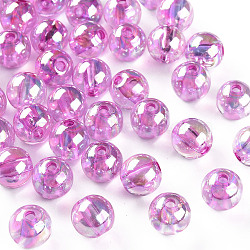 Transparent Acrylic Beads, AB Color Plated, Round, Violet, 10x9mm, Hole: 2mm(X-MACR-S370-B10mm-740)