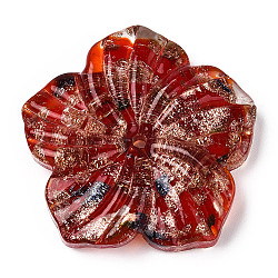 Handmade Gold Sand Lampwork Beads, Flower, Crimson, 45.5x47x10mm, Hole: 2.8mm(LAMP-N024-06D)