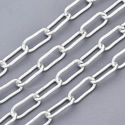 304 Stainless Steel Paperclip Chains, Drawn Elongated Cable Chains, Unwelded, with Spool, Oval, Silver, 17x7x2mm, about 65.61 Feet(20m)/roll(CHS-N001-02S)
