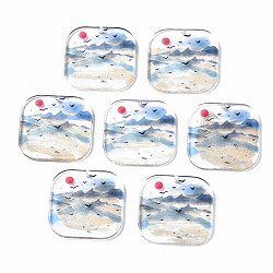 Transparent Printed Acrylic Pendants, Square with Mountain, Colorful, 30x30x2.5mm, Hole: 1.2mm(KY-S163-292)