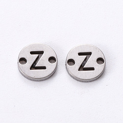 Tarnish Resistant 201 Stainless Steel Links, Laser Cut, Flat Round with Letter, Letter.Z, 6x6x1mm, Hole: 0.8mm(X-STAS-R112-01Z)