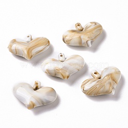 Acrylic Pendants, Imitation Gemstone Style, Heart, BurlyWood, 22.5x29.5x9mm, Hole: 2mm, about 183pcs/500g(OACR-C011-28)