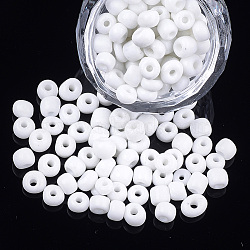 Glass Seed Beads, Opaque Colours, Round, White, 5~6x3~5mm, Hole: 1.2~2mm, about 2500pcs/bag(SEED-Q025-5mm-O06)