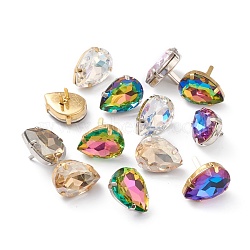 Brass Shoes Buckle Clips, with Glass Rhinestone, for Shoes Bag Decoration, Purse Hardware Accessoriess, Teardrop, Platinum & Golden, Mixed Color, 25x18x9mm(RGLA-H005-B)