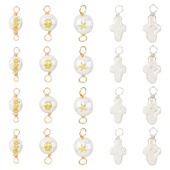 DIY Jewelry Making Finding Kit, Including 20Pcs 5 Styles Cross & Oval Natural Pearl Link Connector & Charms, with Sea Horse & Starfish & Shell Pattern, Platinum & Golden, 20~23.5x8~9.5x4~8mm, Hole: 2.5~3mm, 4Pcs/style