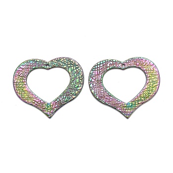 Ion Plating(IP) 304 Stainless Steel Pendants, Hollow, Heart, Fancy Cut, Rainbow Color, 33x37.5x1mm, Hole: 1.4mm