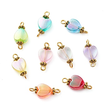 Eco-Friendly Transparent Acrylic Links Connectors, with Alloy Findings, Heart, Antique Golden, 17x8x4.5mm, Hole: 1.8mm