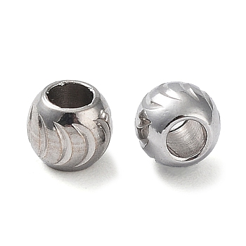 303 Stainless Steel Beads, Round with Moon Pattern, Stainless Steel Color, 4x3mm, Hole: 1.8mm