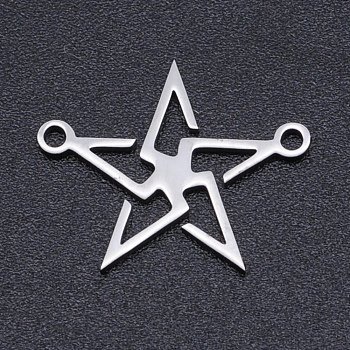 201 Stainless Steel Links connectors, Laser Cut, Hollow Star, Stainless Steel Color, 14.5x18x1mm, Hole: 1.5mm