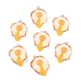 Opaque Resin Imitation Food Pendants,  Fried Egg Charm, with Platinum Iron Loop, Gold, 30x23.5x10mm, Hole: 2mm