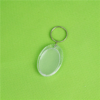 Acrylic Photo Frame Keychain, with Iron Split Key Rings, Oval, 4.9x3.4cm