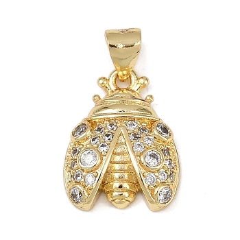 Brass Micro Pave Cubic Zirconia Pendants, Cadmium Free & Lead Free, Insect, Real 18K Gold Plated, 17x13x4mm, Hole: 4.5x3.5mm