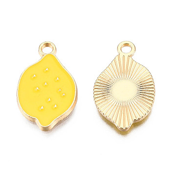 Light Gold Plated Alloy Charms, with Enamel, Lemon, Yellow, 20.5x12.5x2mm, Hole: 2mm