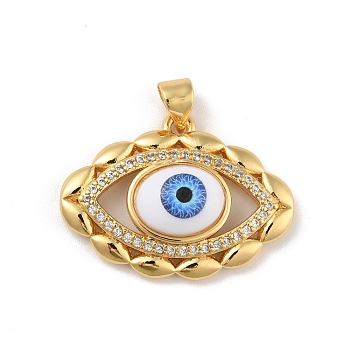Brass Micro Pave Cubic Zirconia Pendants, with Acrylic, Cadmium Free & Lead Free, Long-Lasting Plated, Evil Eye, Real 18K Gold Plated, Royal Blue, 19.5x26x7mm, Hole: 4x3.5mm