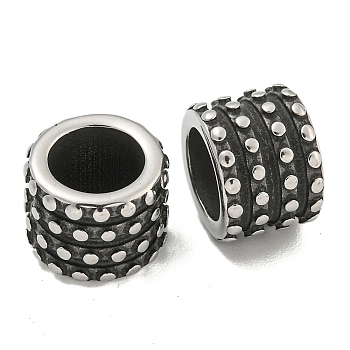 316 Surgical Stainless Steel Large Hole Beads, Textured Column, Antique Silver, 7x12x7mm, Hole: 9mm