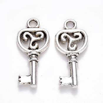 Tibetan Style Alloy Pendants, Skeleton Key, Cadmium Free & Lead Free, Antique Silver, 22x9.5x2.5mm, Hole: 1.8mm, about 1190pcs/1000g