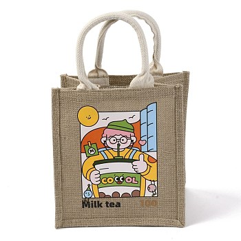 Jute Bag, with Handles, Gifts Bags, Rectangle, Human Pattern, 35cm, 23x21x15.5cm, Fold: 23x21x1.3cm