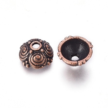 Alloy Bead Caps, Lead Free and Cadmium Free, Red Copper Color, 8x8x4.5mm, Hole: 2mm, Inner Diameter: 6mm