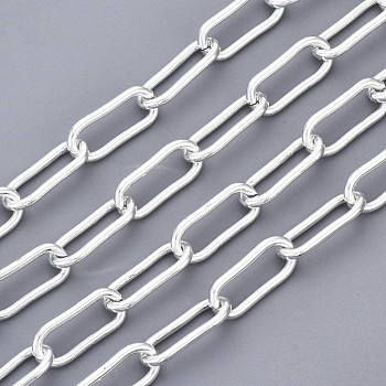304 Stainless Steel Paperclip Chains, Drawn Elongated Cable Chains, Unwelded, with Spool, Oval, Silver, 17x7x1.5mm, about 65.61 Feet(20m)/roll
