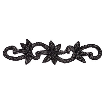 Flower Hotfix Rhinestone, Glass Rhinestone Beading Appliques, Ornament Accessories, Black, 229~231x61~66x5mm
