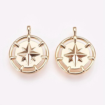 Brass Pendants, Nickel Free, Compass, Real 18K Gold Plated, 19.8x16x3.5mm, Hole: 1x1.5mm