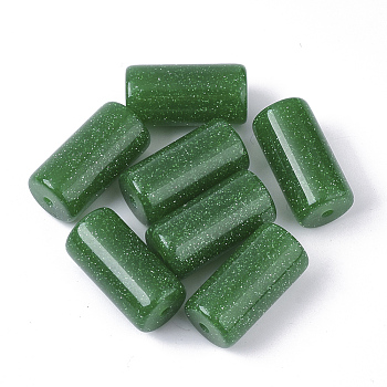 Resin Beads, with Glitter Powder, Column, Green, 24x12mm, Hole: 2mm