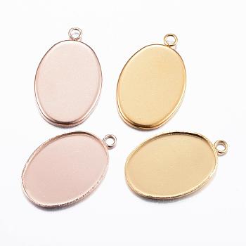 304 Stainless Steel Pendant Cabochon Settings, Plain Edge Bezel Cups, Oval, Mixed Color, Tray: 18x13mm, 22x14x1.5mm, Hole: 1.5mm