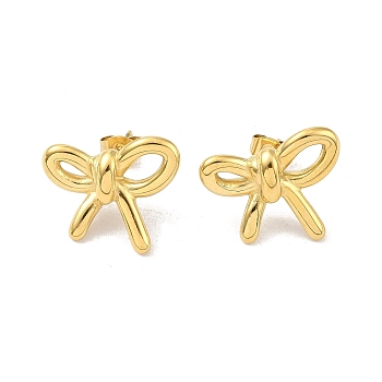304 Stainless Steel Stud Earrings for Women, Bowknot, Real 18K Gold Plated, 16.5x20mm