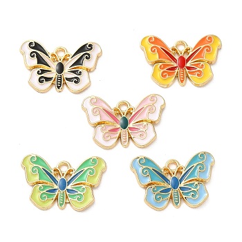 Rack Plating Alloy Enamel Pendants, Golden, Butterfly Charm, Mixed Color, 15x22x1.5mm, Hole: 1.8mm