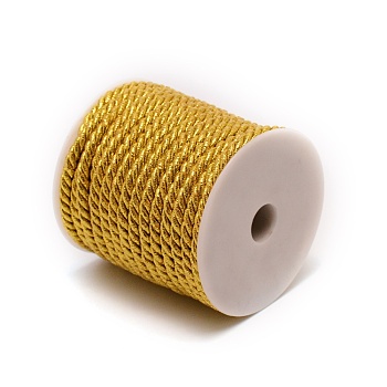 3 Strands Gold With Cotton Braided Rope, Twisted Rope, Gold, 6mm, about 19.69 Yards(18m)/Roll