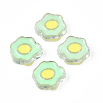 Transparent Acrylic Beads, with Enamel, Poached Egg, Pale Green, 22x25x9mm, Hole: 3mm