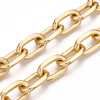 Aluminum Faceted Cable Chain, Diamond Cut Oval Link Chains, Unwelded, Light Gold, 21x12.5x3.5mm