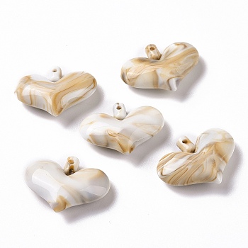 Acrylic Pendants, Imitation Gemstone Style, Heart, BurlyWood, 22.5x29.5x9mm, Hole: 2mm, about 183pcs/500g