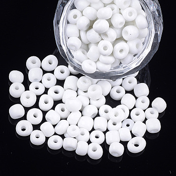 Glass Seed Beads, Opaque Colours, Round, White, 5~6x3~5mm, Hole: 1.2~2mm, about 2500pcs/bag