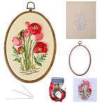 DIY Embroidery Beginner Kits, Including Printed Fabric, Embroidery Thread & Needles, Oval Embroidery Hoop, Instructions, Flower, 278x173x10.5mm, Inner Diameter: 215x144mm, String: 0.5~24mm (DIY-WH20063-006C)