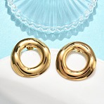 201 Stainless Steel Stud Earrings, with 304 Stainless Steel Pins, PVD Vacuum Plating, Long-Lasting Plated, Ring Shape, Golden, 28x26.5mm(EJEW-D354-03G)