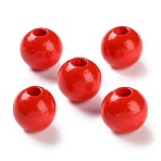 Printed Wood Beads, Round, Red, 14x13mm, Hole: 2.5mm(WOOD-Z002-16A)