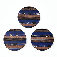 Transparent Resin & Walnut Wood Pendants, with Gold Foil, Flat Round Charm, Dark Blue, 30x3.5mm, Hole: 2mm(RESI-N039-03A)