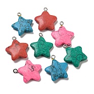 Synthetic Turquoise Pendants, Star Charms with Platinum Tone Iron Loops, Dyed, Mixed Color, 21~22x18~18.5x5~5.5mm, Hole: 1.8mm(G-G075-13)