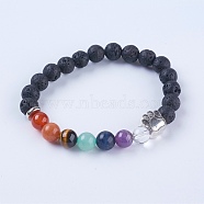 Chakra Jewelry, Natural Gemstone and Lava Rock Stretch Bracelets, with Alloy Findings, Dog Footprints, Antique Silver, 2 inch(50mm)(BJEW-K189-C03)