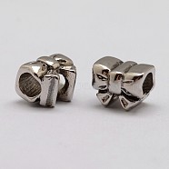 304 Stainless Steel European Beads, Large Hole Beads, Bowknot, Antique Silver, 12x9x9mm, Hole: 5mm(STAS-G090-06AS)