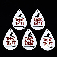 Spray Painted Iron Pendants, Rubberized Style, 3D Printed,  Halloween Word TRICK or TREAT Print Pattern, Teardrop, FireBrick, 27.5x18x0.5mm, Hole: 1.2mm(IFIN-T016-69)