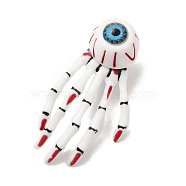 Halloween Theme Plastic Alligator Hair Clips for Woman Girl, with Iron Finding, Skeleton Hand with Eye Shape, Red, 73x41x28.5mm(PHAR-E018-02P-02)